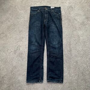 Dodeca Premium Denim Distressed Dark Wash Jeans Men's Size 36x33 Baggy